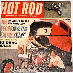 Hot Rod Magazine Cover as Drink Coasters Bob Tindle's Orange Crate February 1962